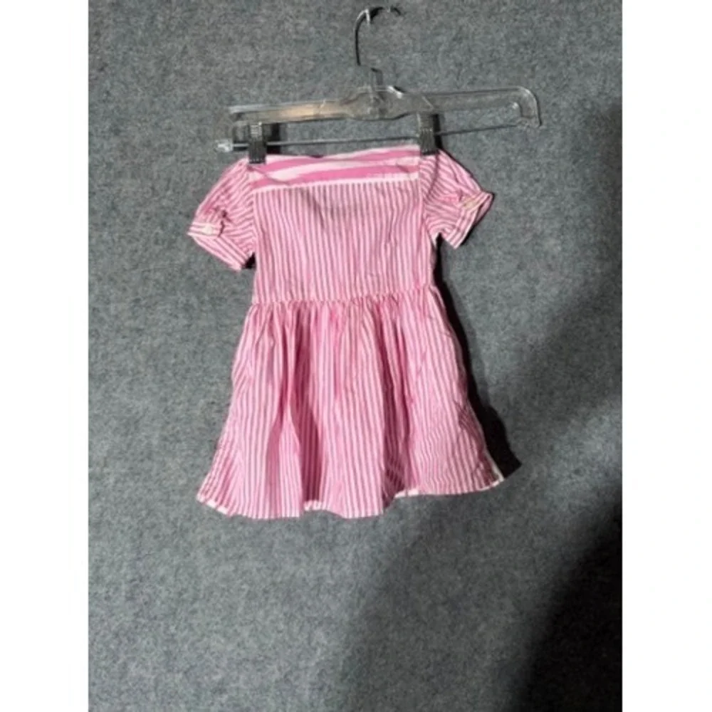 Ralph Lauren Baby Girls Pink White Striped Button Front Shirt Dress 6M